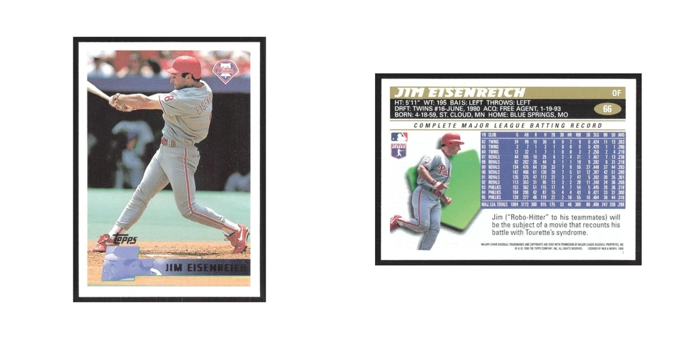 1996 Topps Jim Eisenreich Phillies #66 - Image 3 of 3