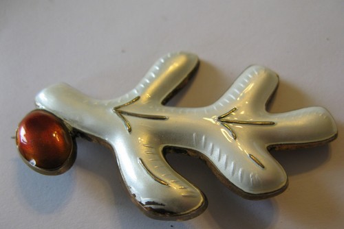 NORWEGIAN NORWAY JACOB TOSTRUP-RUTH OWRUN 925S ENAMEL LEAF BROOCH 1960'S - Picture 5 of 7