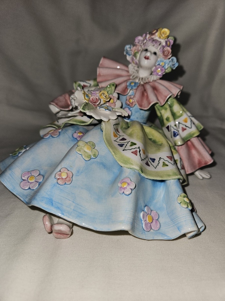 Vintage Porcelain Pierrot Clown with Flowers Made for Gumps San