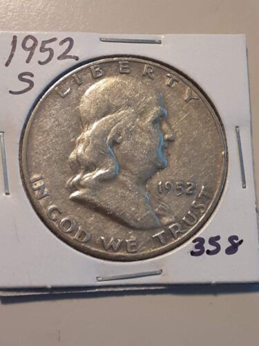 1952-S San Francisco Mint Franklin Silver Half Dollar US 50c coin 358-49 - Picture 1 of 2