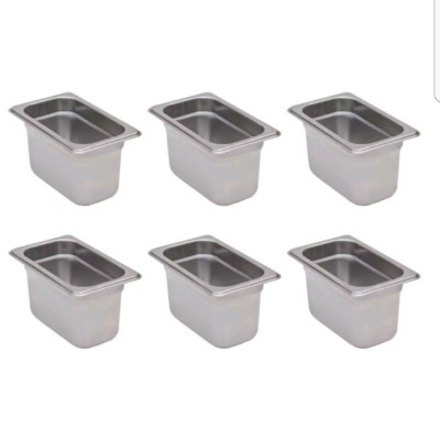 6-Pack 1/9 Size Stainless Steel Silver Steam Table / Hotel Pans - 4'' Deep