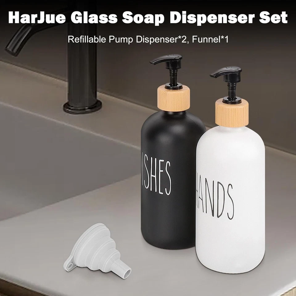 Juego Dispensador de Jabón de Vidrio, Jabón para Plato Recargable 2.75"L x 2.75"W x 7.5"H (Paquete de 2) Foto 3 de 4