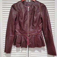 Guess Marciano Studded Leather Jacket Women's Soft Lamb Leather Burgundy Size 6