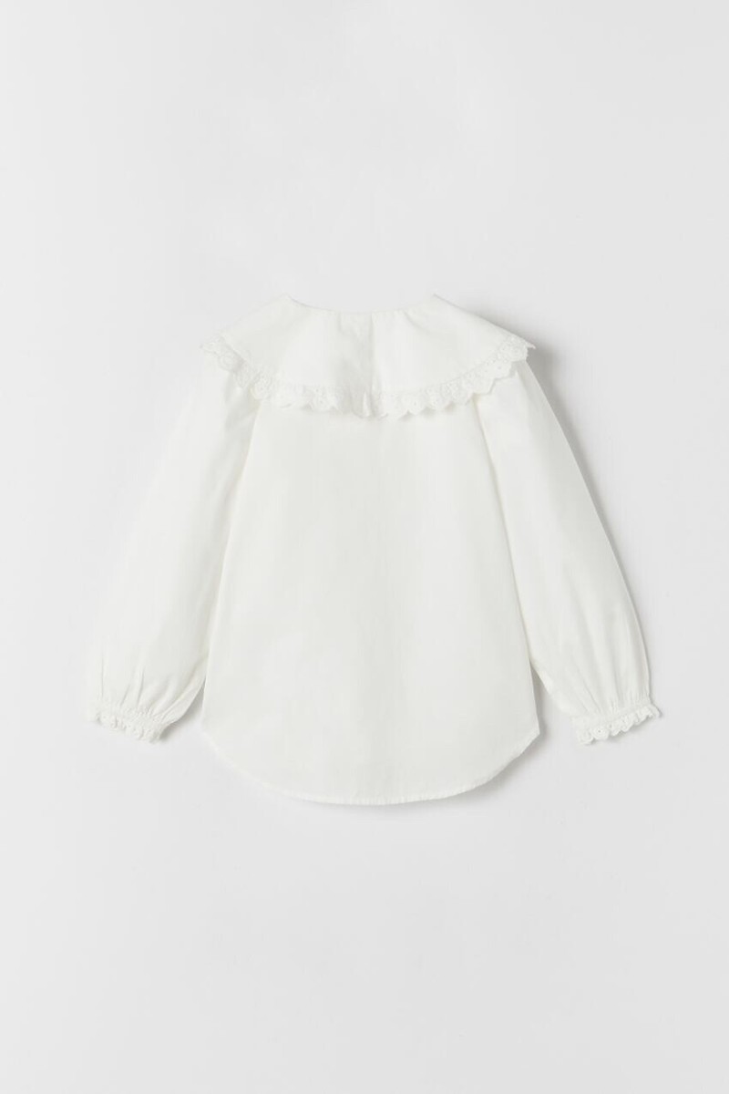 ららち ZARA KIDS GIRL ROMANTIC BIB COLLAR SHIRT White 1381/601 SZ