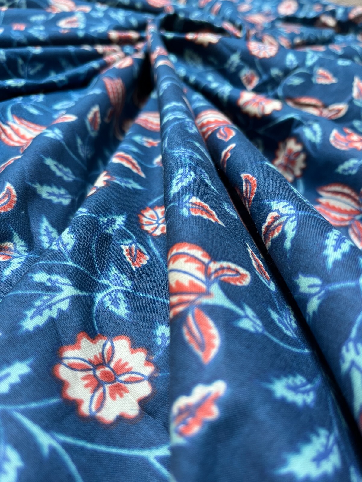 APL Blocco a mano indiano blu fiori fatto a mano tessuto cotone abito fai da te tessuto