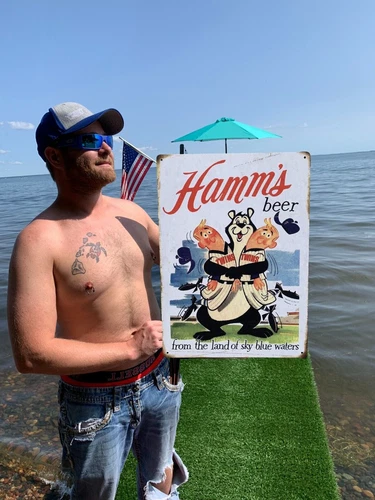 Vintage Style Retro Hamms Beer Bear & Twins Baseball cabin Metal Sign 24X18