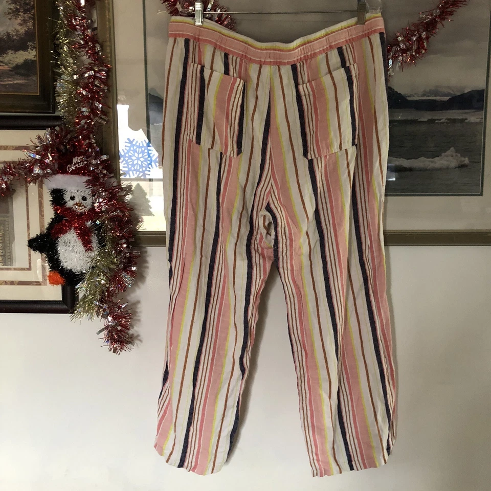 Pantalones Old Azul Marino Marfil Azul Rosa Rayas Mezcla Lino Talla XL A2377 Foto 3 de 4