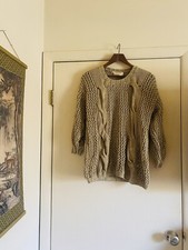 VTG 70s Cottagecore Fisherman Cabincore Open Weave Linen Knit Boho Italy Sweater