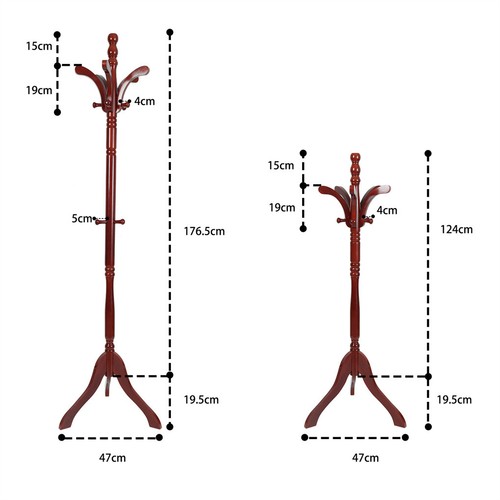 Adjustable Vintage Wooden Coat Rack Stand with 13 Hooks for Hat Clothes Handbags - Picture 12 of 12