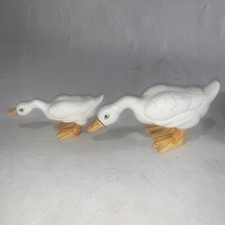 Vintage White Duck Goose Figurines Set Of 2 Ceramic Farm Ducks Artistic Gifts