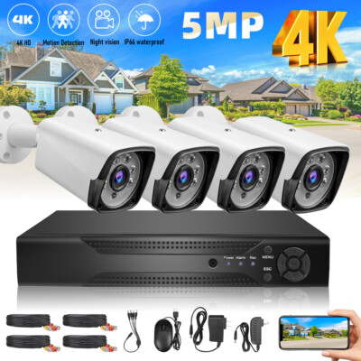 4CH H.265+ 5MP Lite DVR 1080P Outdoor CCTV Home Security Camera System Kit IP66