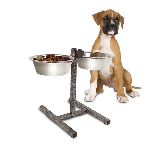 Raised Double Dog Bowls Stainless Steel Adjustable Height Food Water Stand