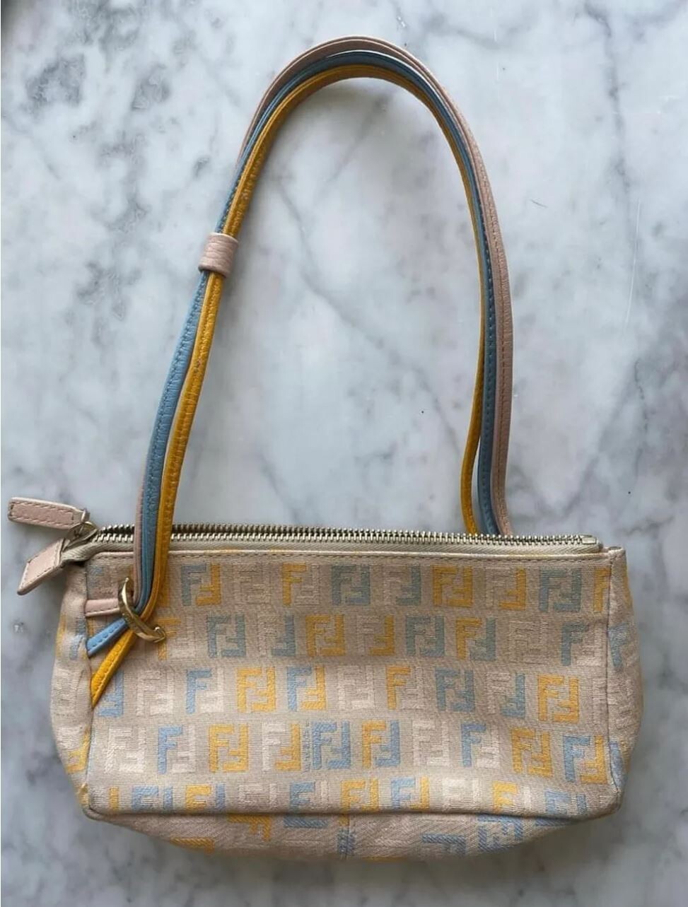 Vintage Fendi multicolor Zucchino canvas and leather Borsa Forever Baguette