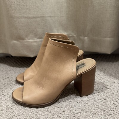 Steve Madden Nectar Leather Block Heel Peep Toe Mule Open Back Women's Size 8