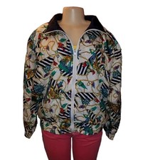 Vtg 80's White Nylon Nautical Windbreaker Zipper-front Jacket L