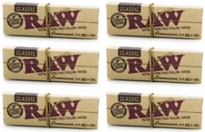 6 Pack Raw Classic Connoisseur Pack 1-1/4 Cigarette Rolling Papers & Tips - 3212