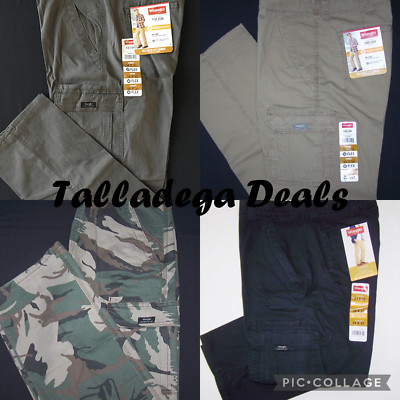 Men's Wrangler Relaxed Fit Cargo Pants w Stretch CHOOSE COLOR SIZE Camo or Solid