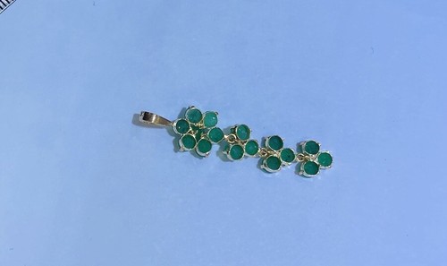 14k Solid Yellow Gold Cluster Dangle Pendant W/Natural Round Emerald 1.98GM - Picture 3 of 9