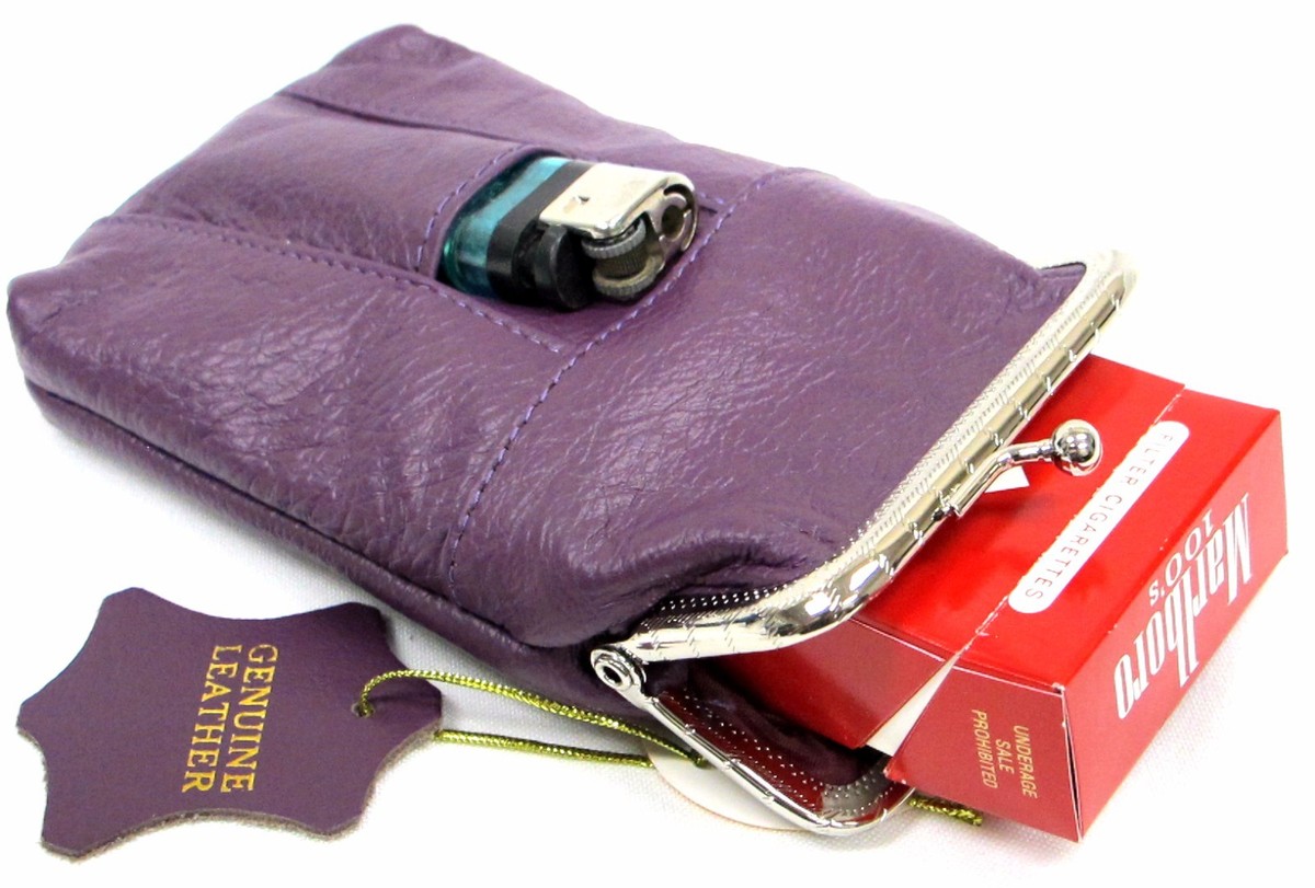 2pc 2 Size Soft Leather Cigarette Case Purple 100s+120s Black Brown HotPink  Red