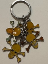 Skull and Cross Bones Charm Dangle Keychain Key Ring Enamel Yellow Creepy Cool