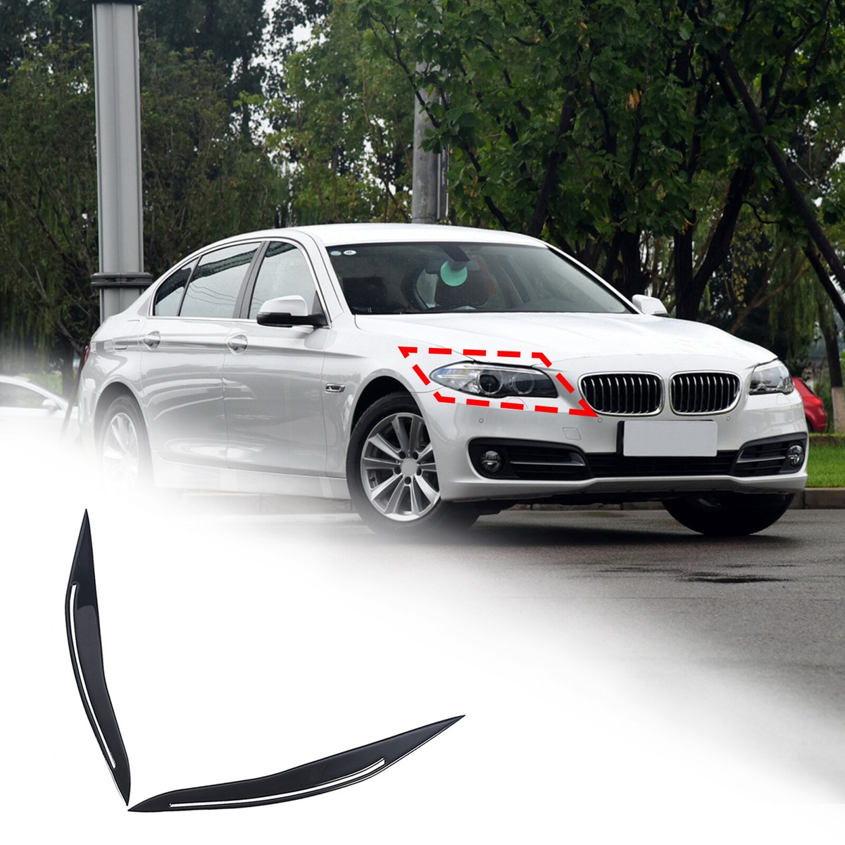 TRASKA Sopracciglia Faro Per BMW Serie 5 F10 F11 2011-2014 – Sticker Adesivi Coprifaro In ABS A-Gloss Black