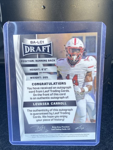 2023 Leaf Draft - Autographs Red #BA-LC1 Lovasea Carroll (AU, RC) - Picture 2 of 2