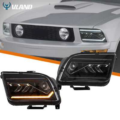 LED DRL Halo Headlights Assembly For 2005-2009 Ford Mustang Vland Headlamps