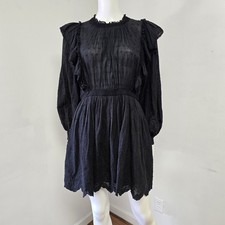 Ulla Johnson Dorithie Puff Sleeve Mini Dress Size 10 Black Embroidered Eyelet
