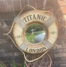 Vintage 18" Replica RMS Titanic Life Ring. Mirror is 8.5 inches, 2&rdquo;thick ring