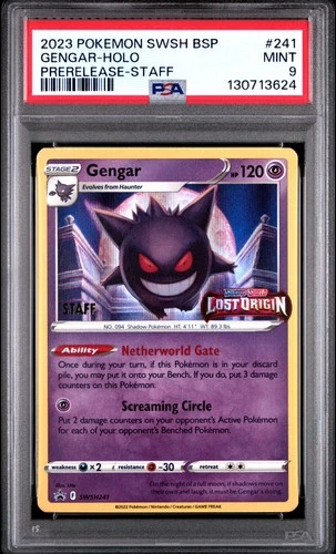 2023 POKEMON SWSH BLACK STAR PROMO PRERELEASE-STAFF #241 GENGAR-HOLO PSA 9