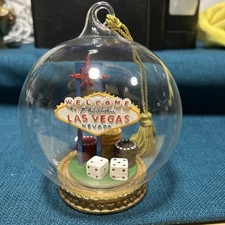 Flavia Milano Artisan Glass Memory Globe Las Vegas 5.5” x 4" Christmas Ornament