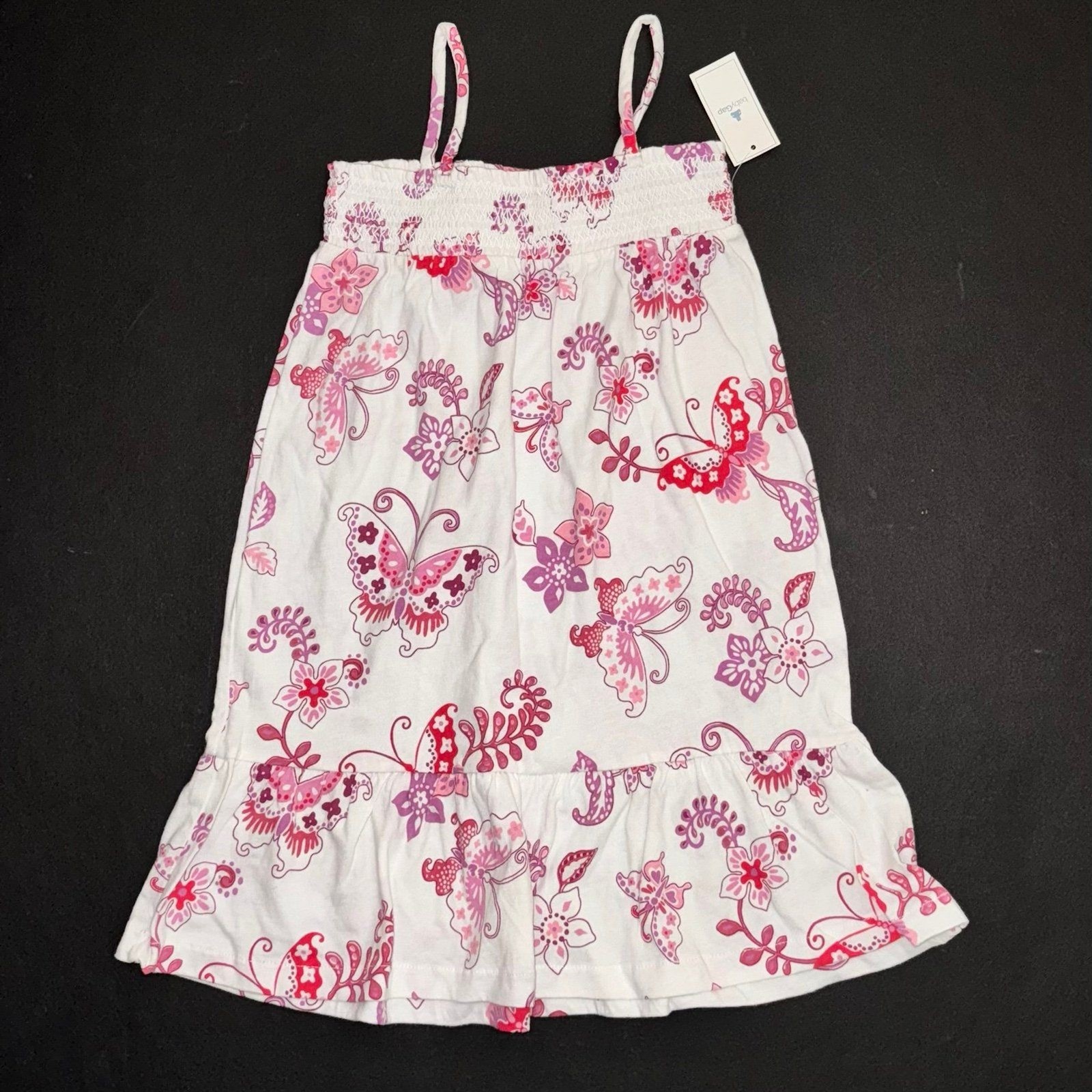 NEW Baby Gap kids girls sun dress 4 cotton white pink purple butterfly smocked