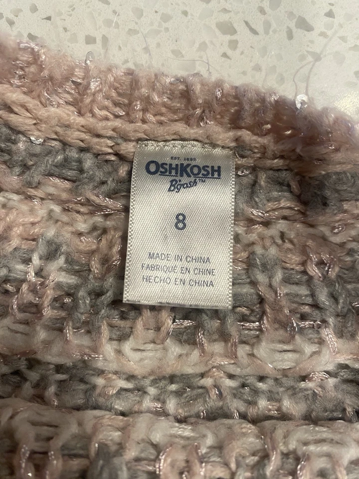 Suéter feminino Oshkosh B’Gosh rosa e cinza com lantejoulas tamanho 8 * Falho - Imagem 3 de 4