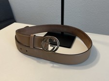 Gucci GG Interlocking Leder Gürtel Gr. 90 Beige Original 
