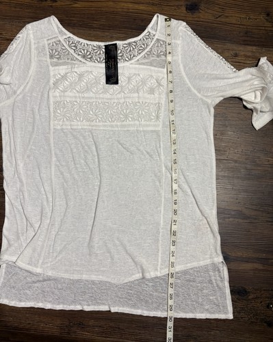 😍 Free People New Romantics White Lace Trim Top Tactile Romantic Coastal Boho M - Afbeelding 7 van 10