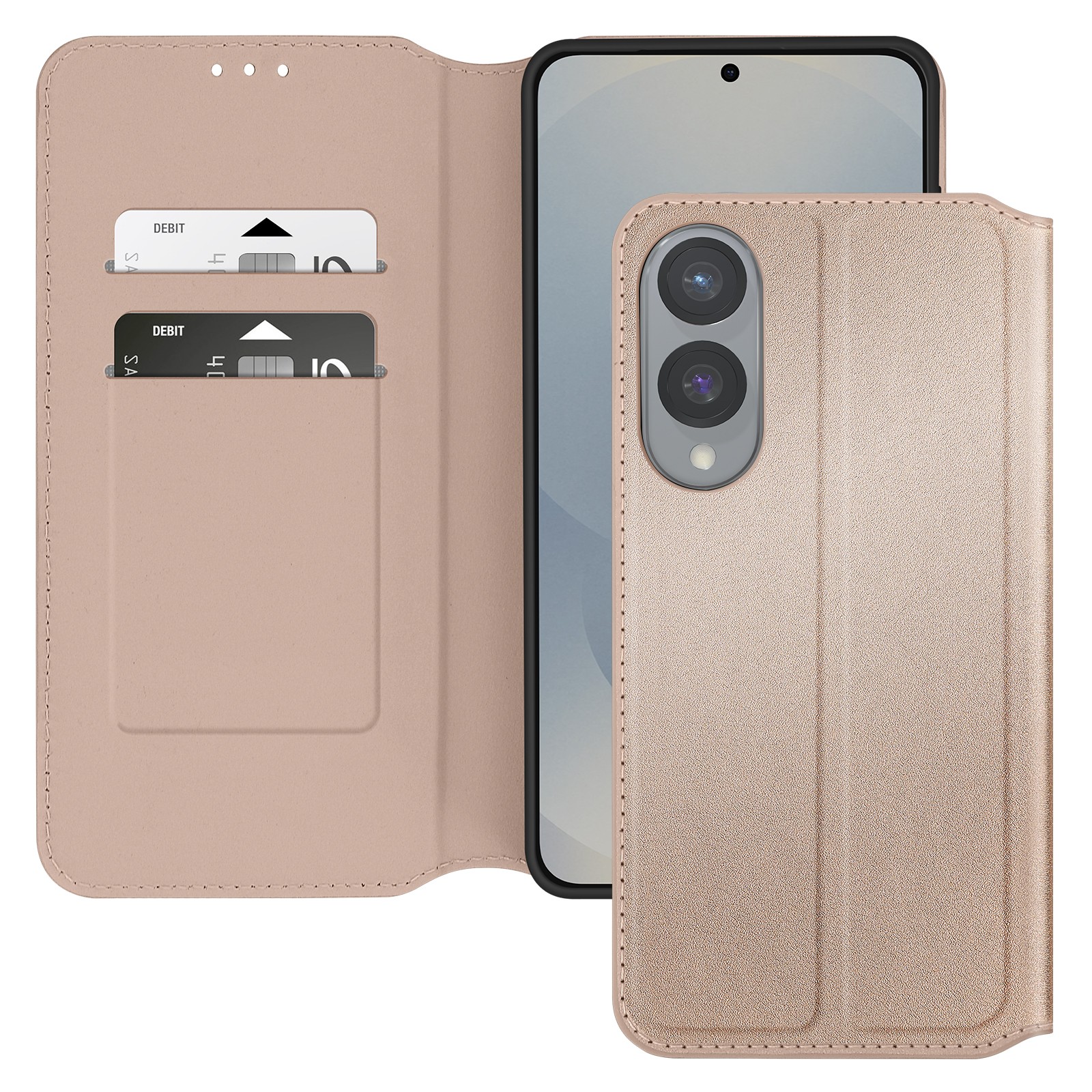 Étui clapet S25 Edge Avizar doré avec porte-carte et support vidéo intégré