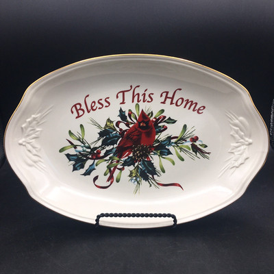Lenox Winter Greetings Bless This Home 11 1/4'' Bread/Serving Tray Cardinal Holly