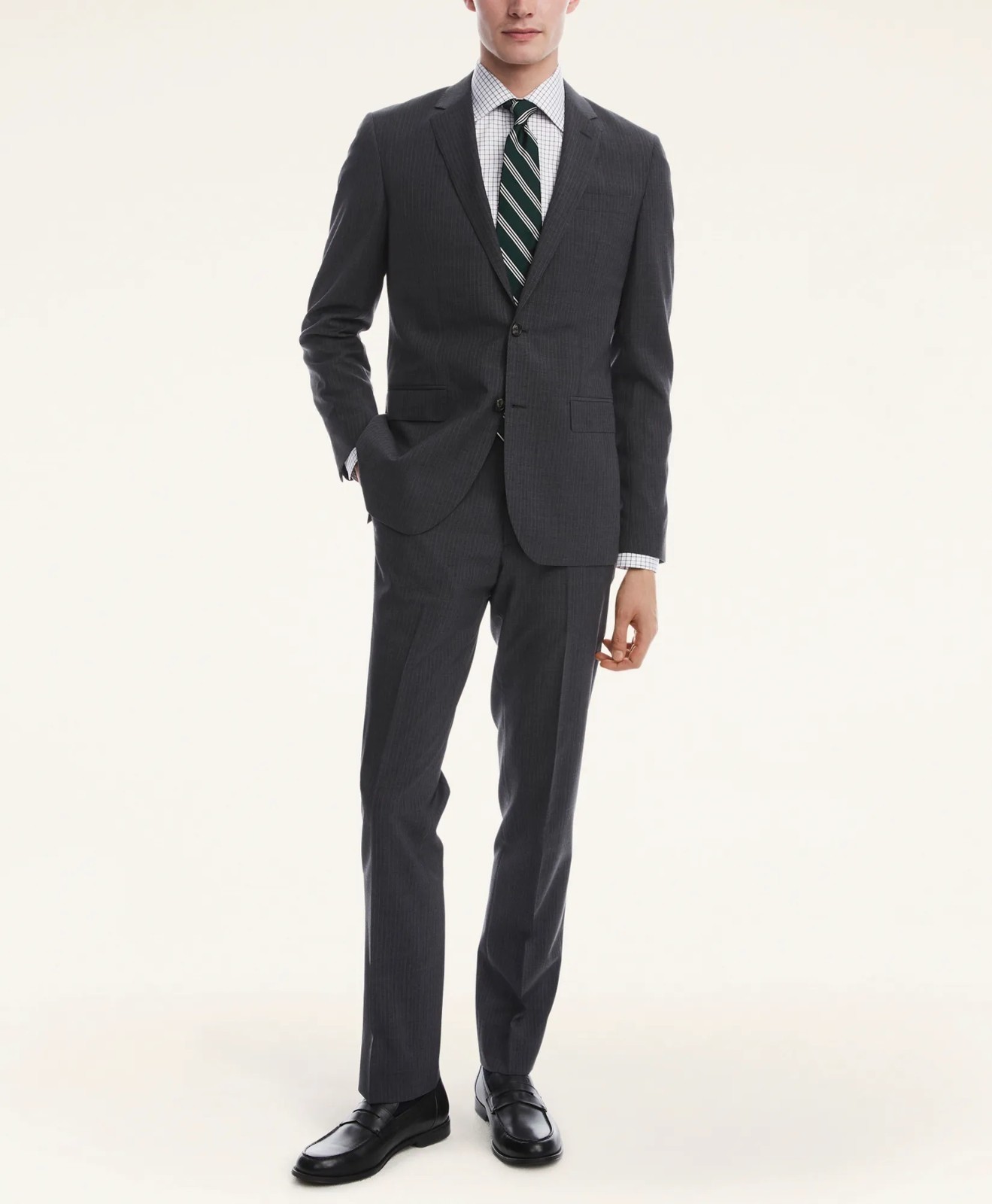 Brooks Brothers Men's 1818 Suit 38R Grey Pinstripe Milano Sl