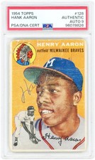 Hank Aaron Milwaukee Braves Autographed 1954 Topps #128 PSA Auto 9 Rookie Card