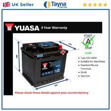 AGM Battery fits BMW i4 G26 2021 on Stop Start Yuasa 012 AGM 520A 50Ah Quality