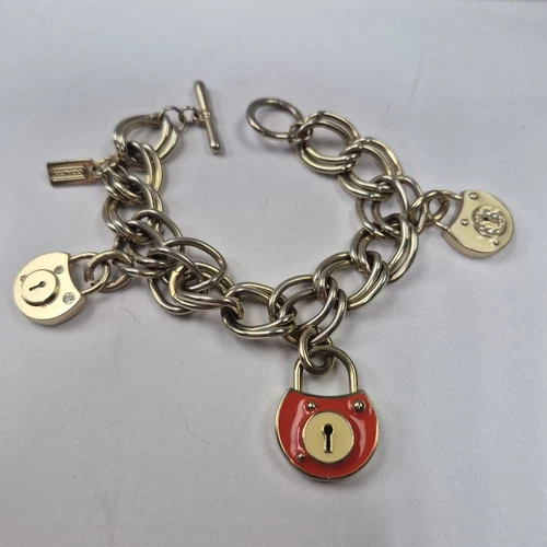 Bracciale Coach Vintage Riutilizzato Smalto Lucchetti Charms Su Charm Senza Braccio 8"