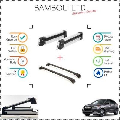 Bamboli 19'' Ski Carrier & Black Cross Bar Set For Honda HR-V 2016 - 2021 4 pcs