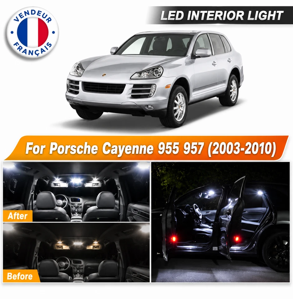 Pack Ampoules leds pour Porsche Cayenne 955 Blanc éclairage intérieur 6000K - Photo 1/1
