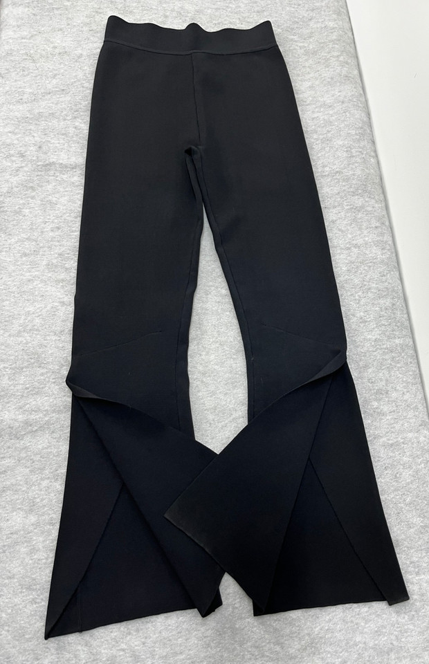 BY JOHNNY SIZE XL WOMENS BLACK HIGH RISE FLARE KNIT PANTS SIDE SPLIT PULL ON