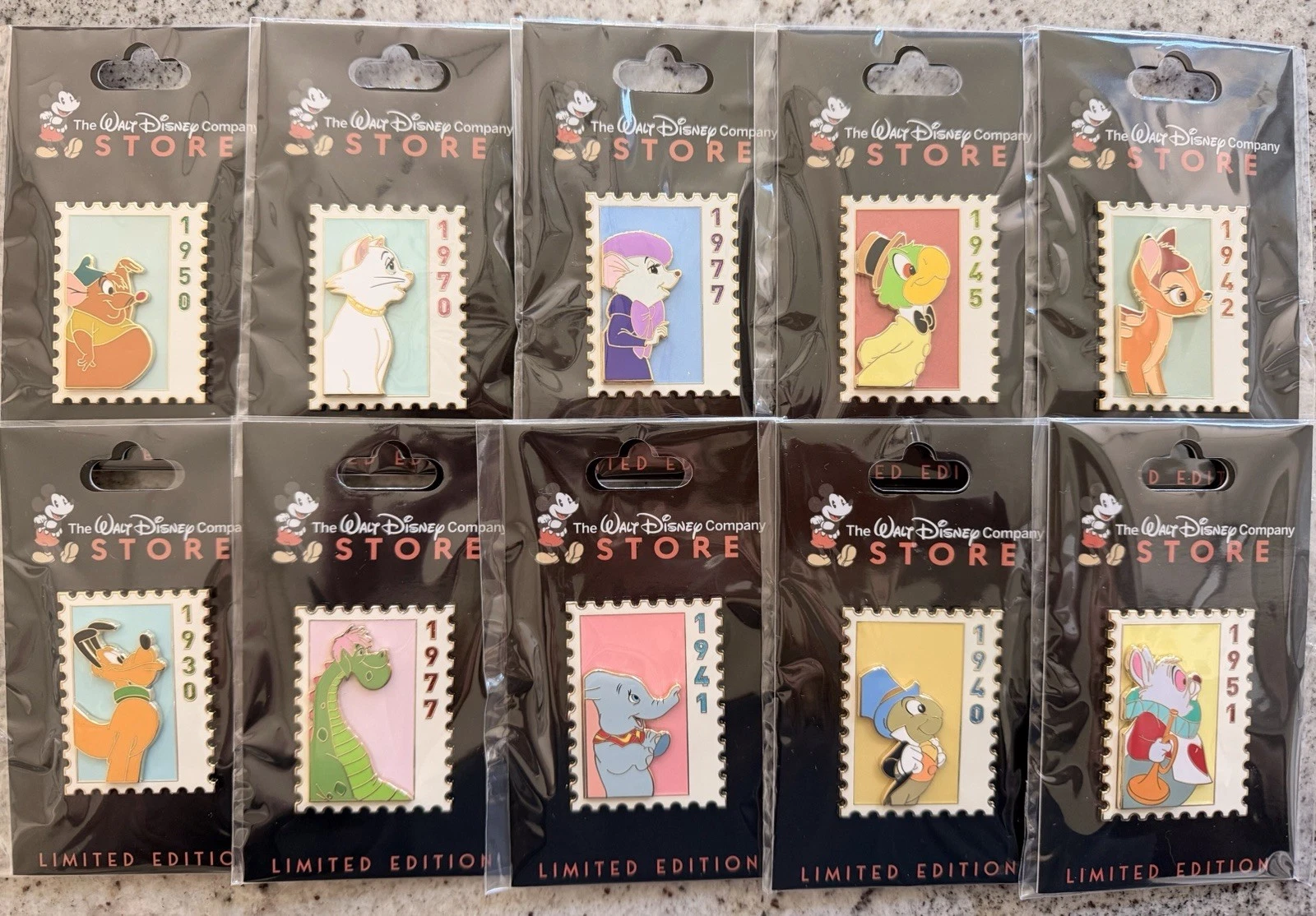Disney DEC TWDC Commemorative Animal Stamps LE 300 Pins Full Set
