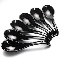 Asian Soup Spoons - 6.75 Inch Ceramic Ramen Spoon,Black Chinese Soup Spoons,Wit
