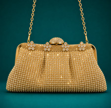 LUXURY GOLD RHINESTONE EVENING CLUTCH CRYSTAL WEDDING PARTY FORMAL HANDBAG