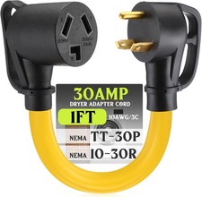 Kanayu 30Amp Dryer Adapter Cord NEMA TT-30P Male to 10-30R black, yellow