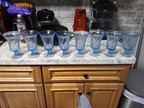 VTG Fostoria Set Of 8 Jamestown Blue 6” Footed Glass Goblet For Beverage, Desert