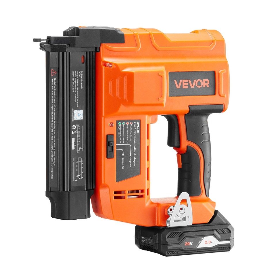 VEVOR 2-in-1 Cordless Brad Nailer & Staple Gun – 18 Gauge, 1-1/4" – Includes 500 Nails + 500 Staples, Battery & Charger – Non-Slip Grip For Woodworking & DIY